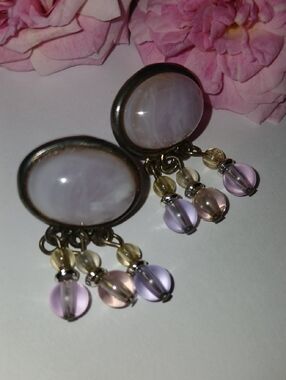 Vintage-Inspired Lavender and Pink Bead Drop Earrings